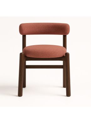 Iris commercial dining chair with rust upholstered seat and cylindrical back on natural American Ash frame, front view
